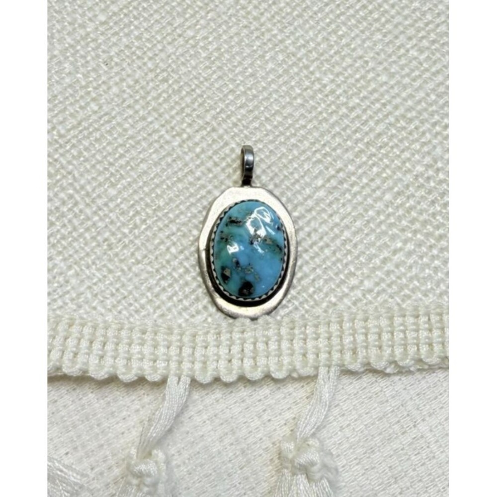 Navajo Turquoise Pendant Signed A. Henry Sterling Silver 1.25” Native American